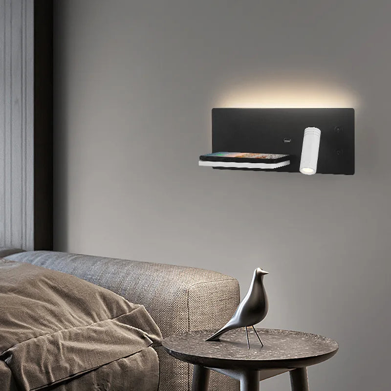 lampe murale moderne chargeur sans fil boutons contrôle blanc noir minimaliste
