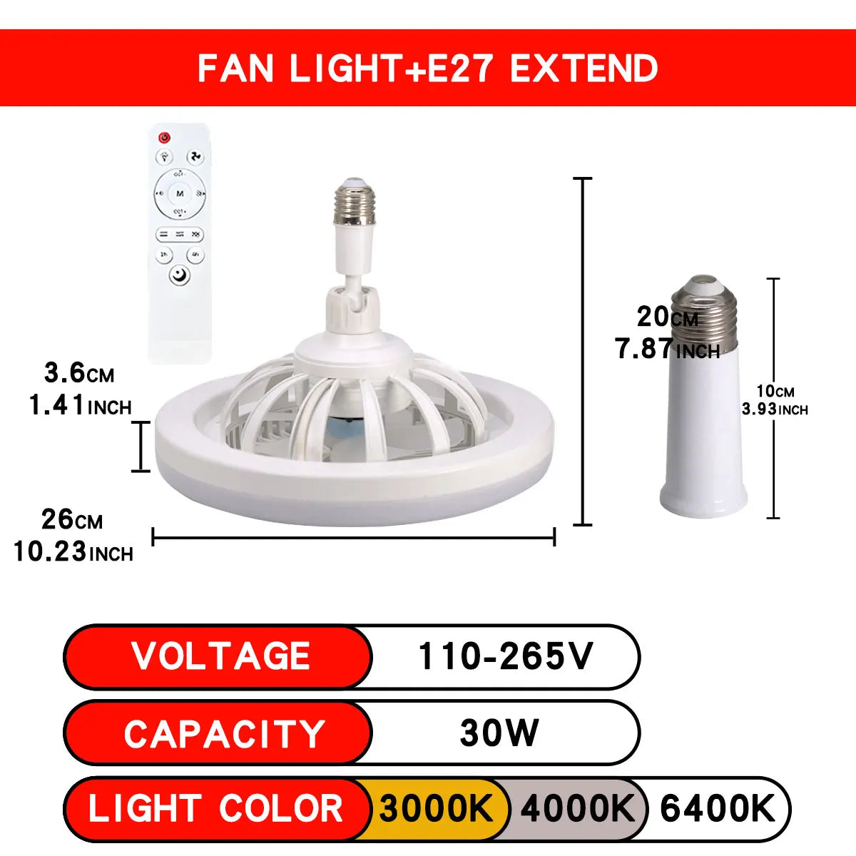 ventilateur lampe led moderne blanc grille télécommande flux lumineux certification ul rohs