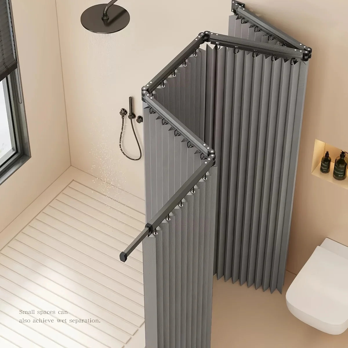 rideau douche gris rayures vertical opacité moderne barre suspension toilette polyester tufté