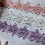 ruban decoratif dentelle brodée florales organza mariage rose violet blanc