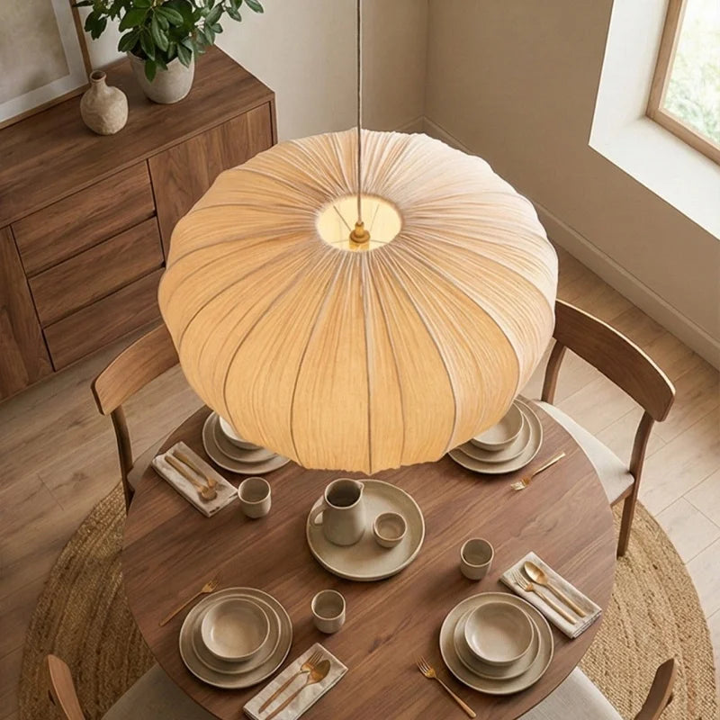 Suspension lumineuse tissu beige rayures moderne câble suspendu 249 2000 lumens 90 260V