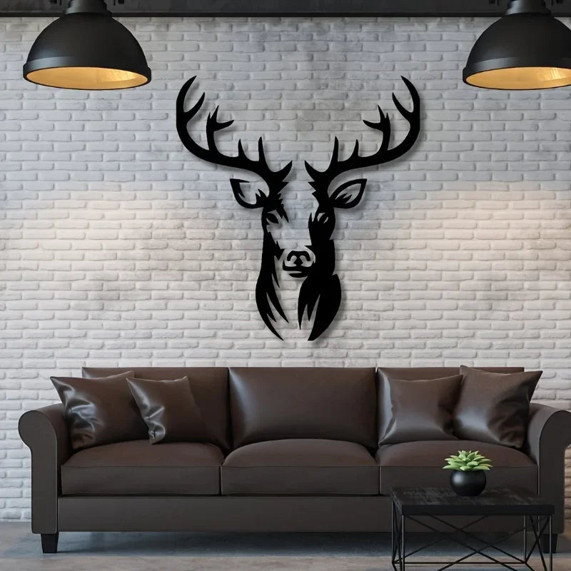 sculpture murale tête cerf moderne décoration intérieure noire métal adhésif fixe chambre salon opaque