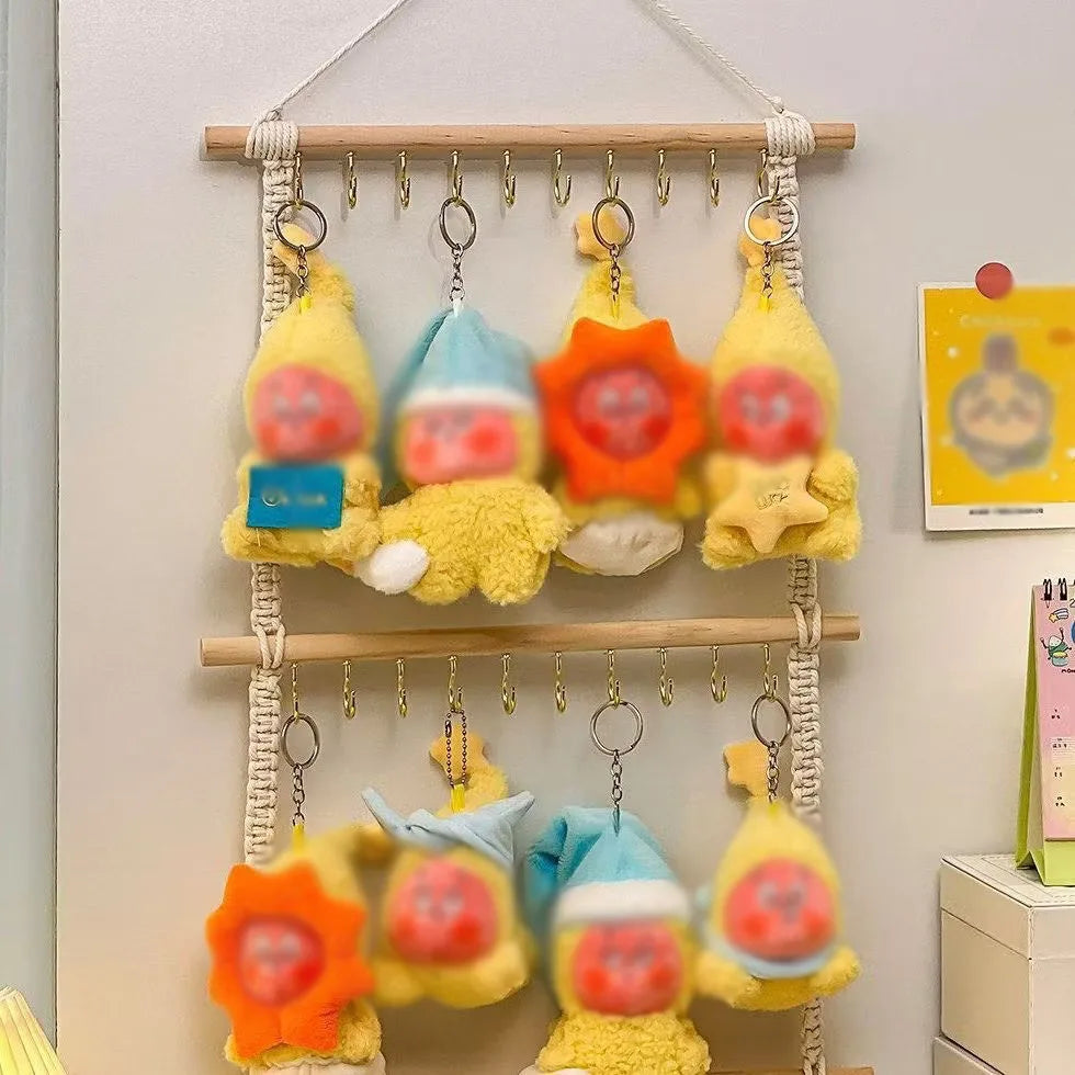 organisateur mural suspendu bois crochets rangement bijoux décor bohème portecles peluchesSuspension