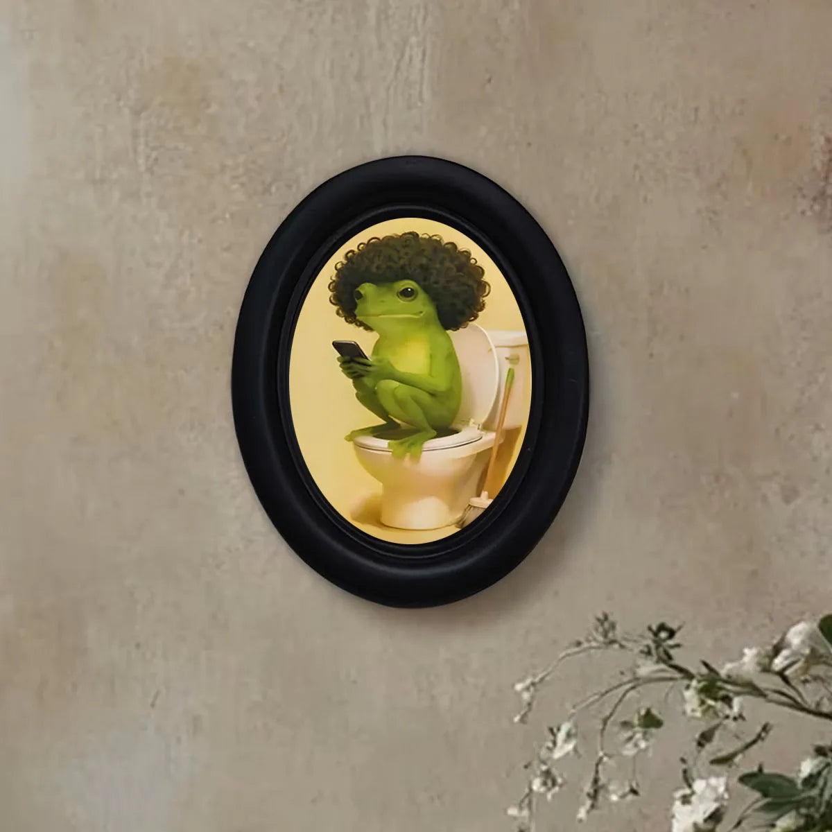 décoration murale cadre grenouille afro téléphone salle bain moderne adhésif bois noir