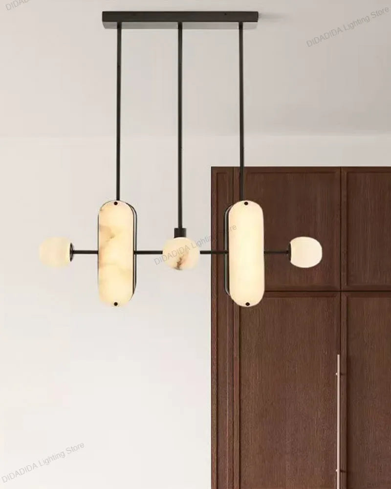 lustre suspension moderne marbre blanc noir métal noir salon salle manger intérieur