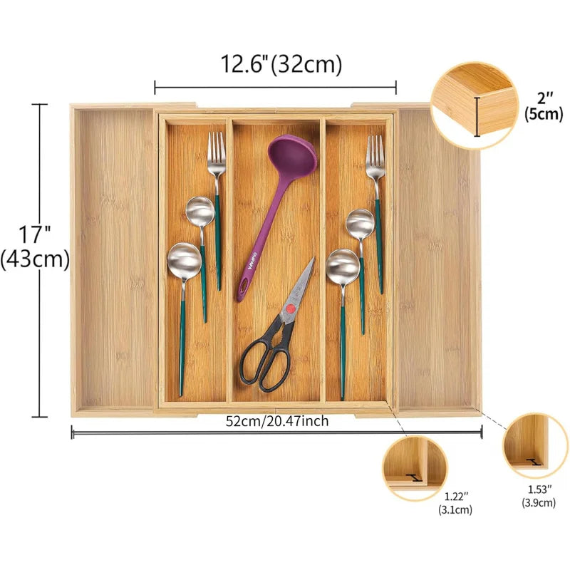 organisateur tiroir cuisine bambou réglable vaisselle couteaux fourchettes cuillères pince sel moderne