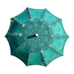 parapluie dentelle blanc vintage élégant poignée bois bleu vert mariage voyage