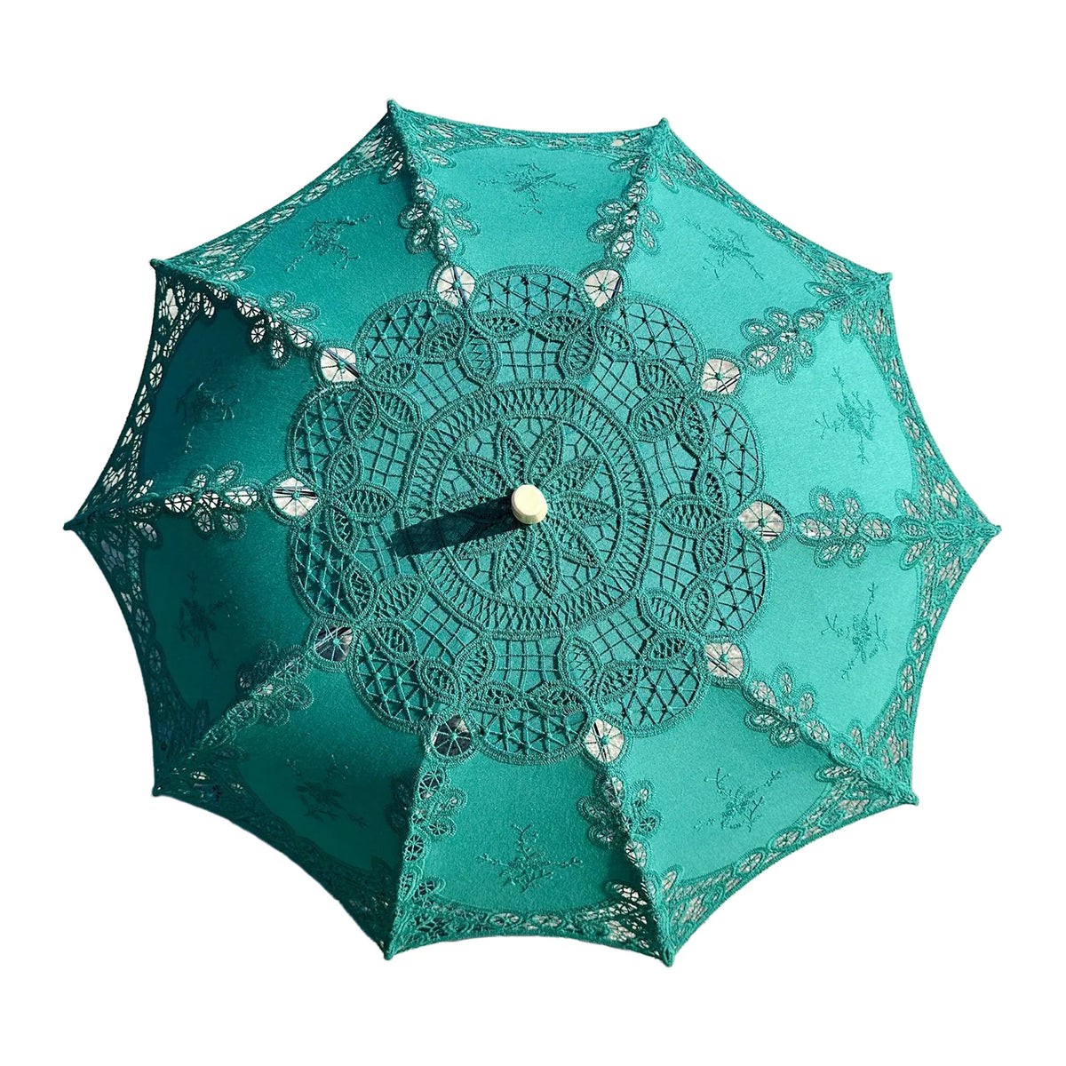 parapluie dentelle blanc vintage élégant poignée bois bleu vert mariage voyage
