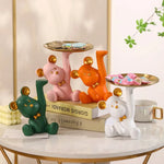 support bijoux moderne ours mignons vert rose orange blanc opacité doré assiettes