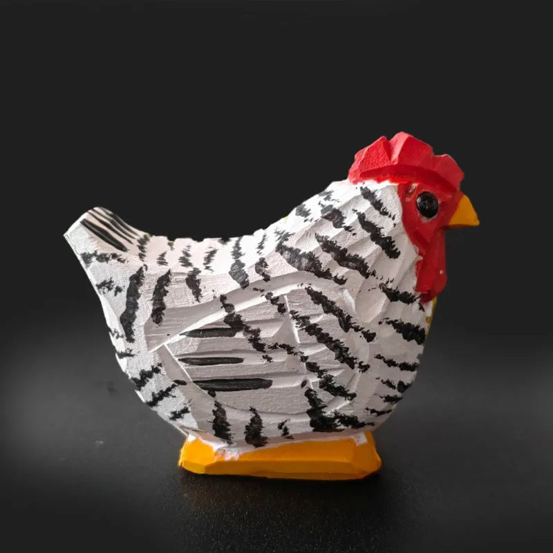 figurines poulets bois peints artisanales décoration maison ornements couleur rouge verte Jaune