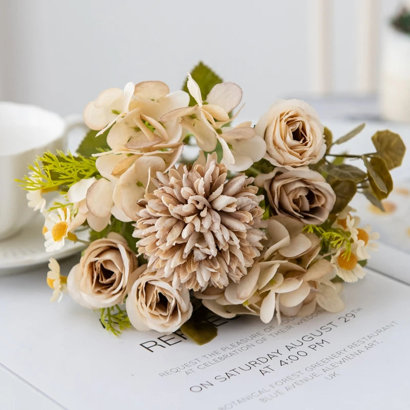 bouquet fleurs artificielles velours rose blanche intérieur décoration mariage anniversaire classique