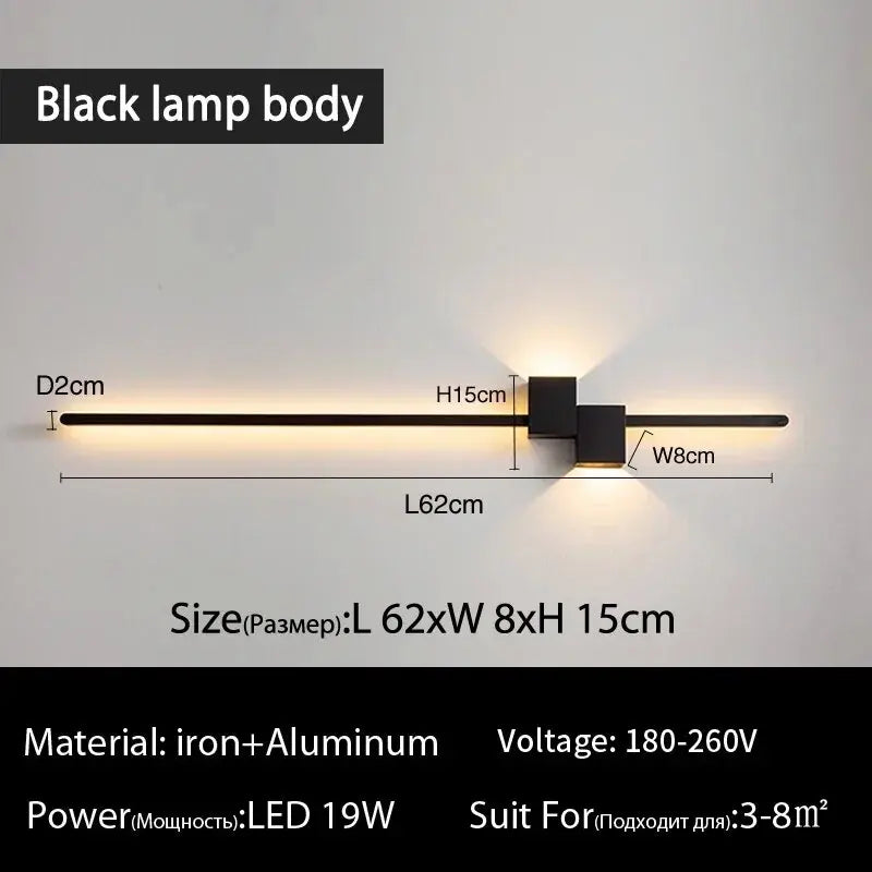 applique murale led noire moderne minimaliste effet lumineux linéaire contemporaine fixée mur 60 90