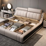 lit double rangement intégré tête lit capitonnée moderne luxueux cuir texturé