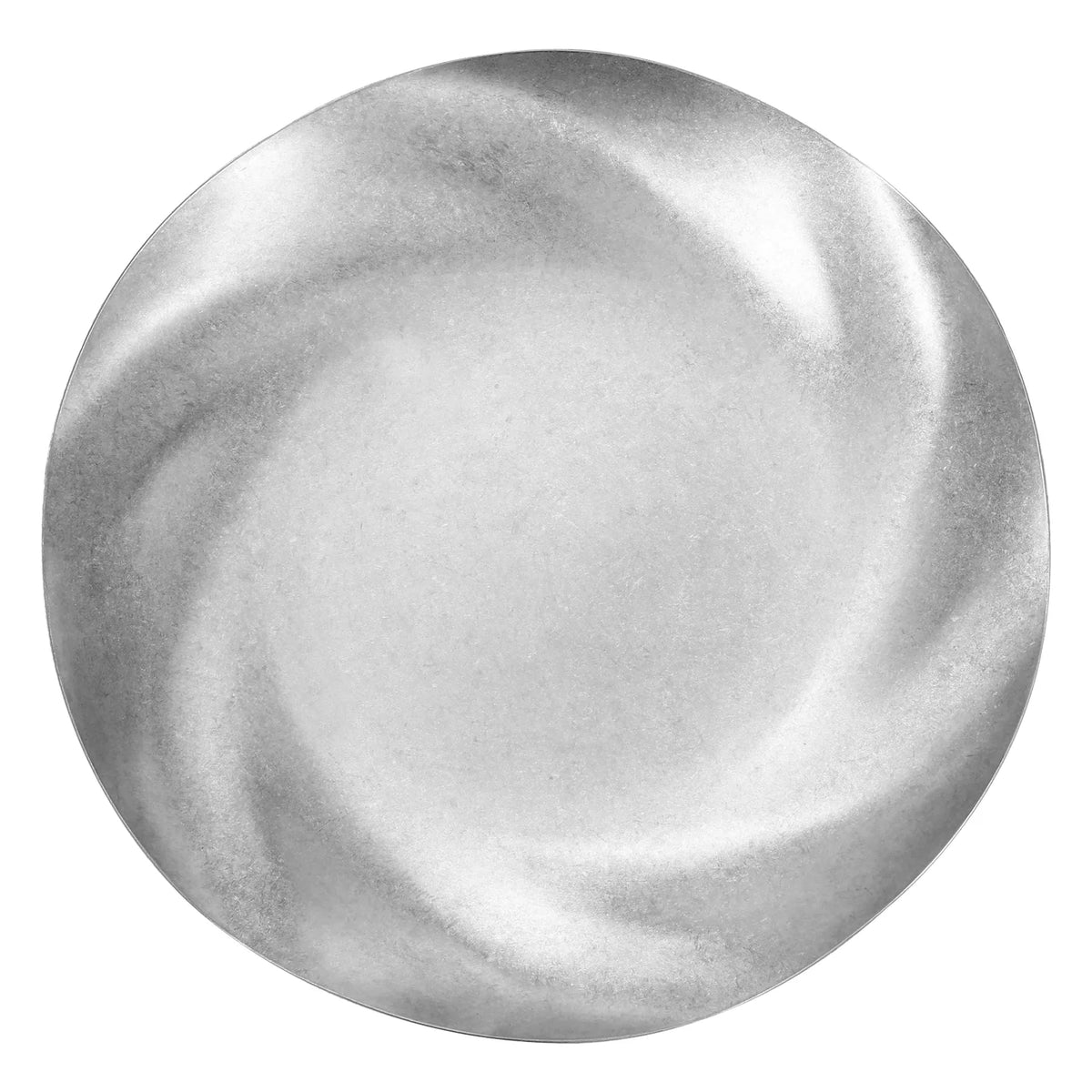 assiette ronde acier inoxydable argent antique texture métallique moderne logo gravé second cup