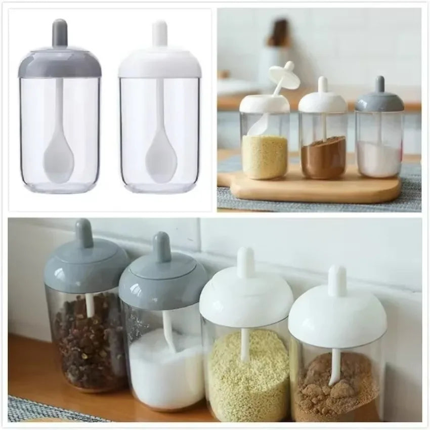 récipients épices condiments cuillère intégrée transparent moderne minimaliste respectueux environnement