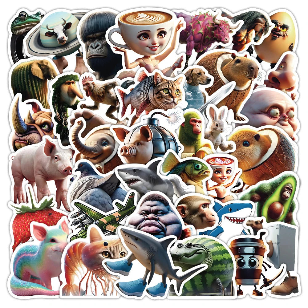 sticker animal multicolore cartoon adhésif dessin animé enfant jouet bagage téléphone guitare collectionnement set
