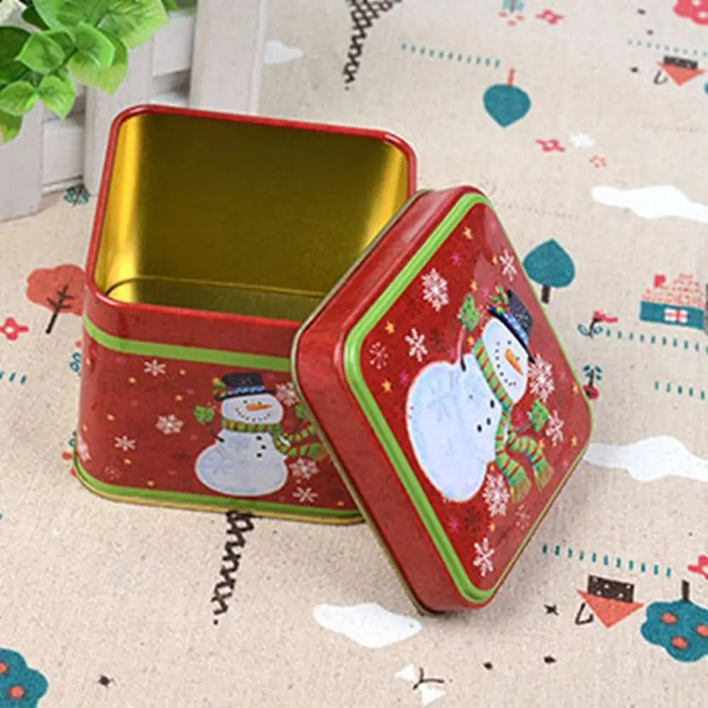 boîte métal noël rouge verte bleue motifs père noël bonhomme neige renne flocons festive