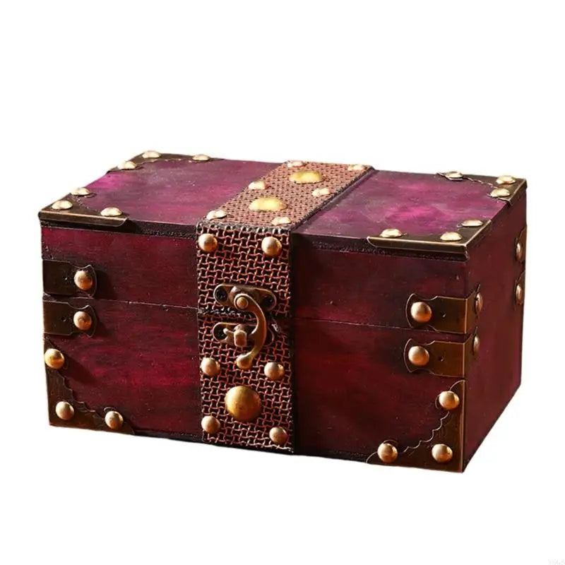 coffret bijoux bois marron bordeaux cuir ornements dorés vintage rétro collier croix