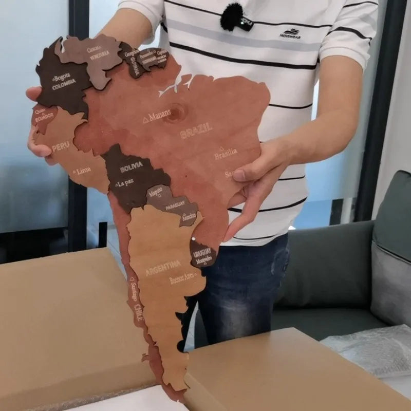autocollants bois carte monde abstraite géographique marron clair continents pays villes bateau avion arctique