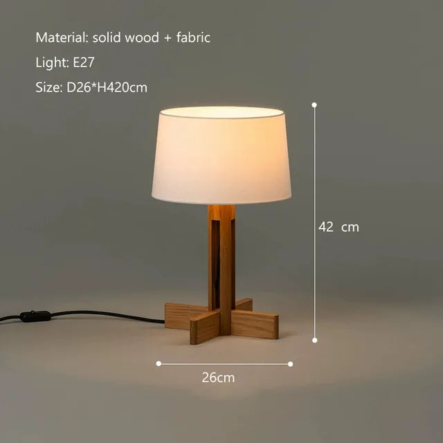 lampe moderne minimaliste bois blanc abatjour tissu base fixe led 21w 30w