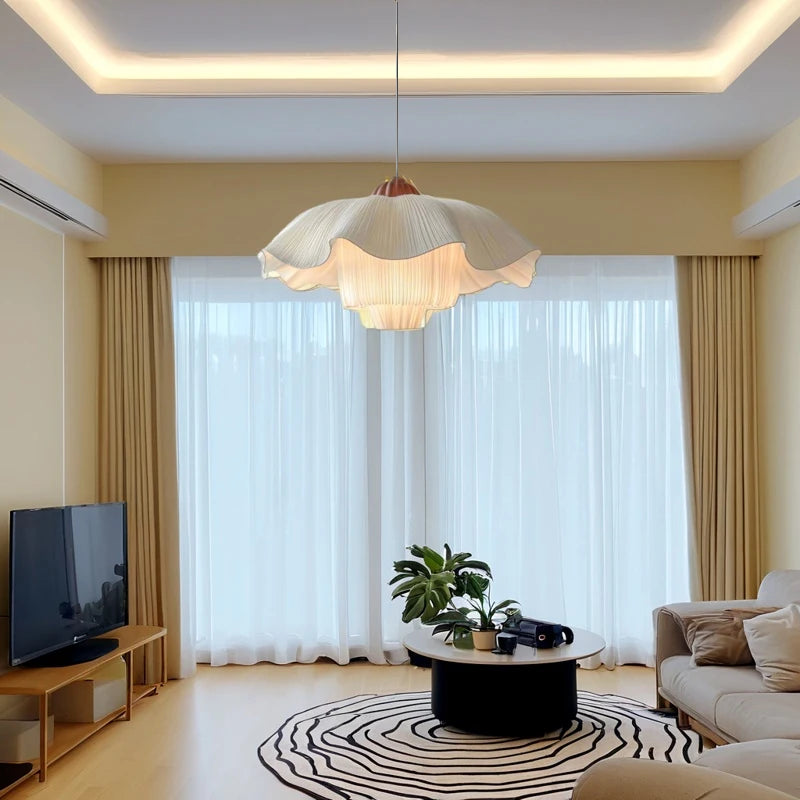suspension lumineuse plissée moderne blanc beige 40cm 50cm 60cm lumière chaude lumière blanche chambre