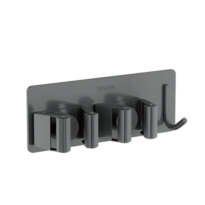 porte balai adhésif acier inoxydable gris métallisé noir moderne salle bain rangement organisateur