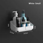 étagère rangement murale adhésive bleu jaune blanc moderne bouteilles flacons pots cosmétiques salle bains