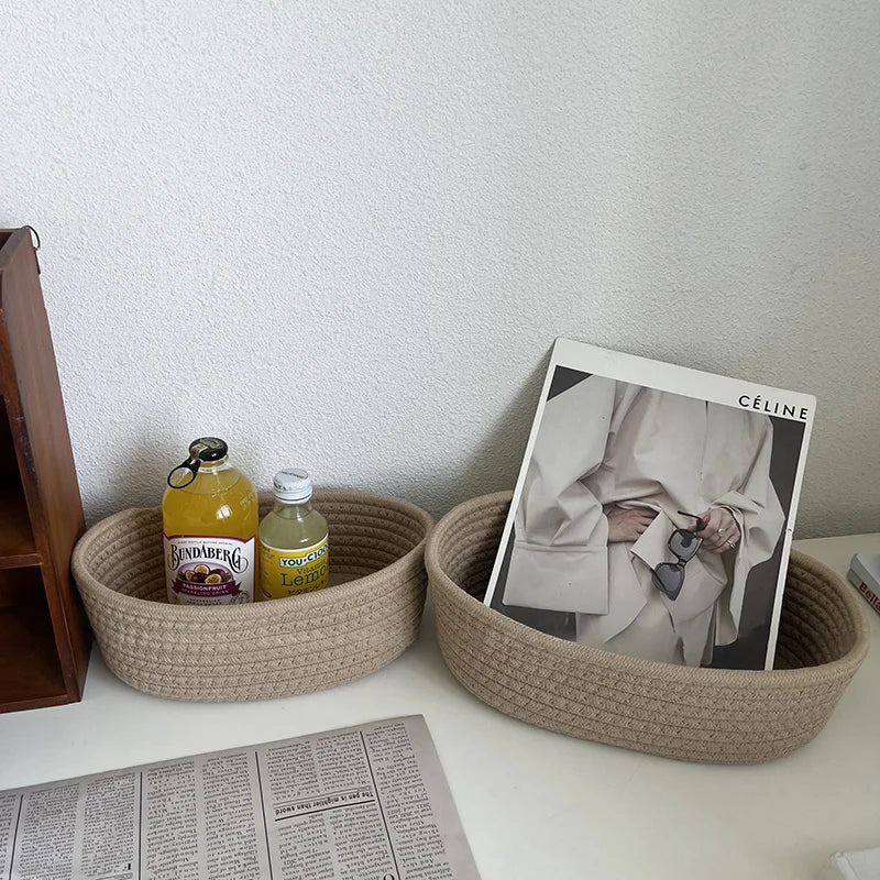 panier rangement tissé réutilisable respectueux environnement moderne beige blanc stockage rangement cosmétiques collations