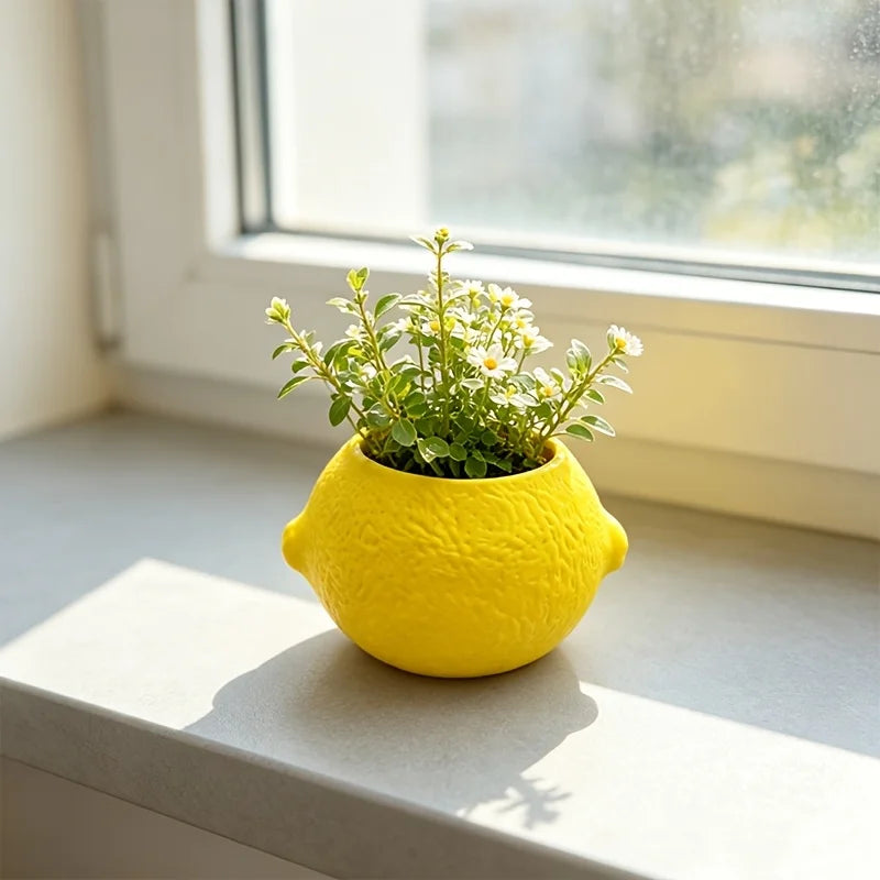 cache pot moderne plastique jaune texture citron plantes succulentes intérieur extérieur 6.8cm 5.3cm 8cm