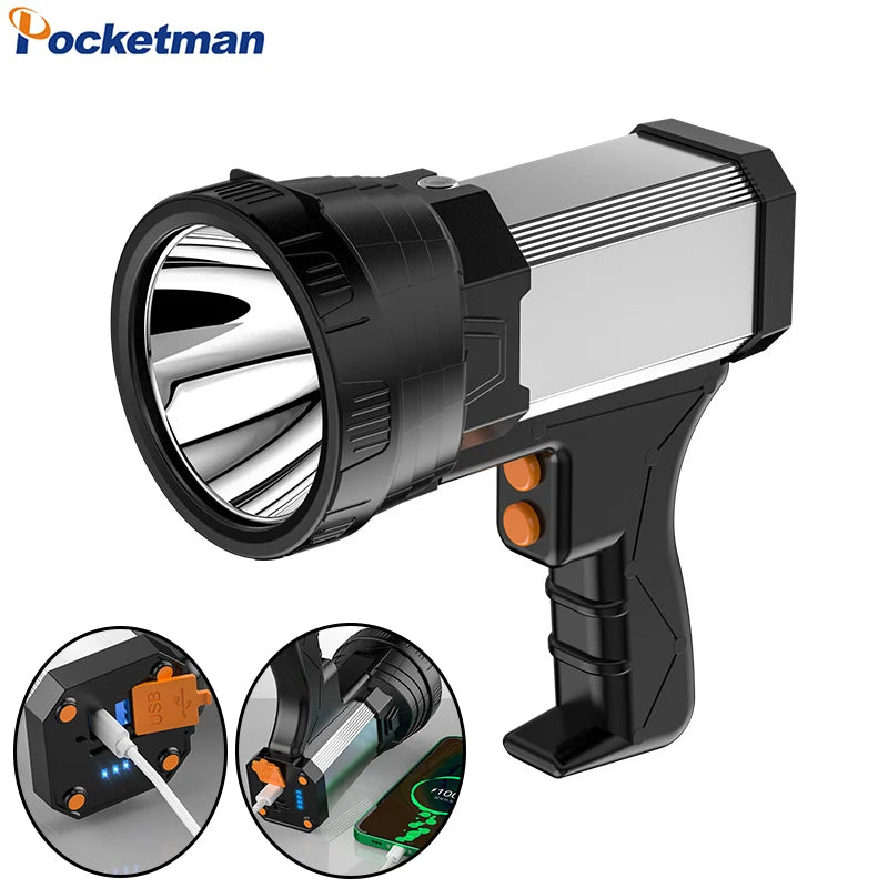 torche rechargeable led puissante noire anti dérapante camping exploration haute luminosité