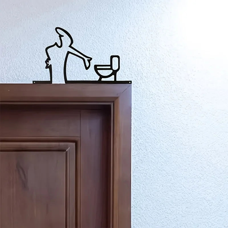 décoration murale autocollant noir silhouette toilette minimaliste linéaire personnage buvant