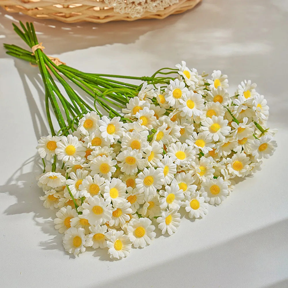 bouquet fleurs artificielles blanc jaune modernes 60 fleurs tiges minimaliste decoration intérieure mariage