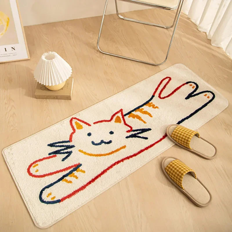 tapis dessin animé chats sourires polka dots moderne polyester antidérapant voyage maison