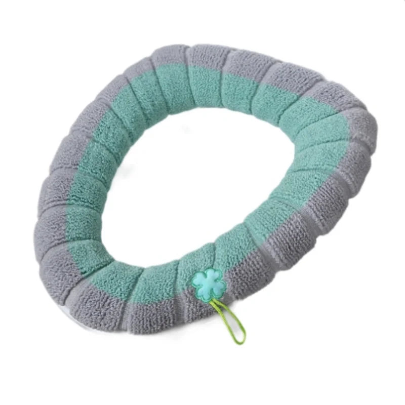 coussin toilette portable gris bleu vert rose rayures doux confortable poignée élastique