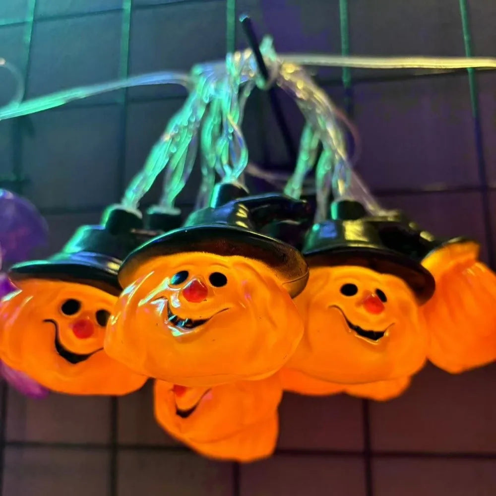 guirlande lumineuse halloween orange blanc noir citrouilles fantômes yeux chats squelettes 3v led piles