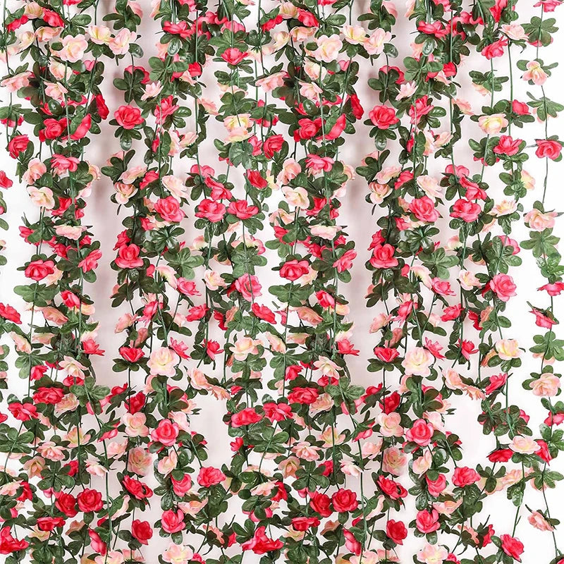 guirlande artificielle rose fleurs feuilles vertes decoration romantique maison mariageintérieur