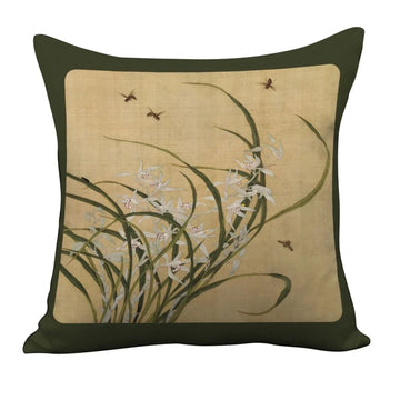 taie d'oreiller carrée motif floral vintage beige coussin décoratif salon chambre lit maison