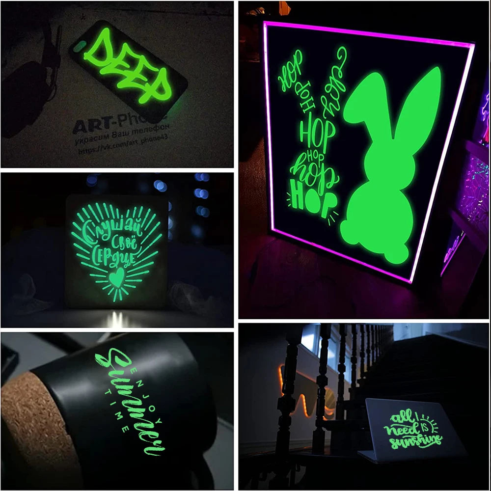 décoration murale fluorescente stickers diy panneau indicateur lettres motifs vert fluo