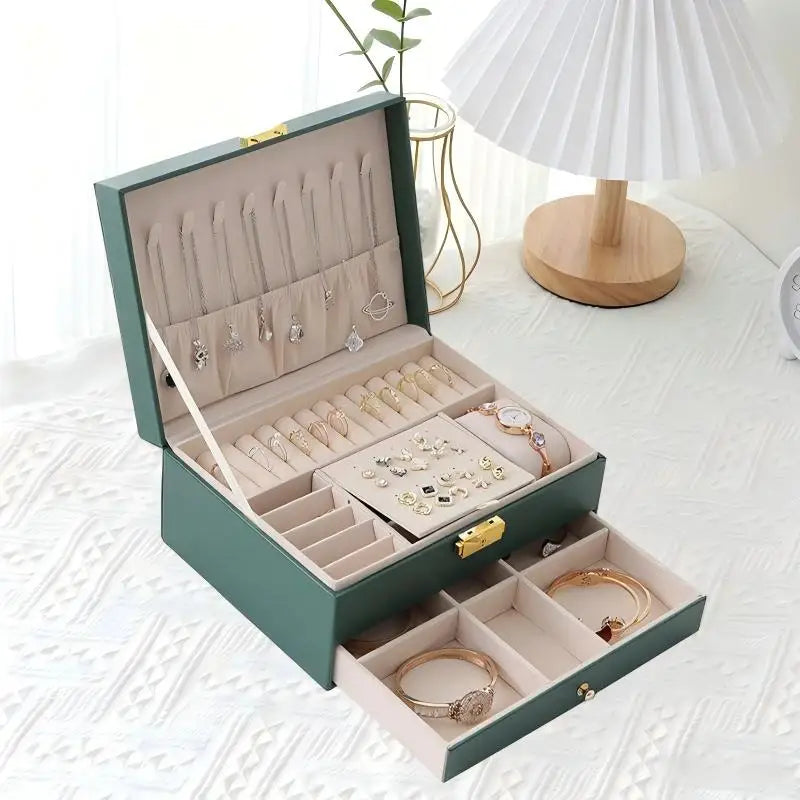 boîtes bijoux cuir moderne compartiments protection vert rose blanc festival mariage voyage