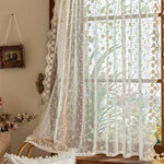 rideau blanc fleurs dorées dentelle transparent vintage romantique fenêtre plate polyester