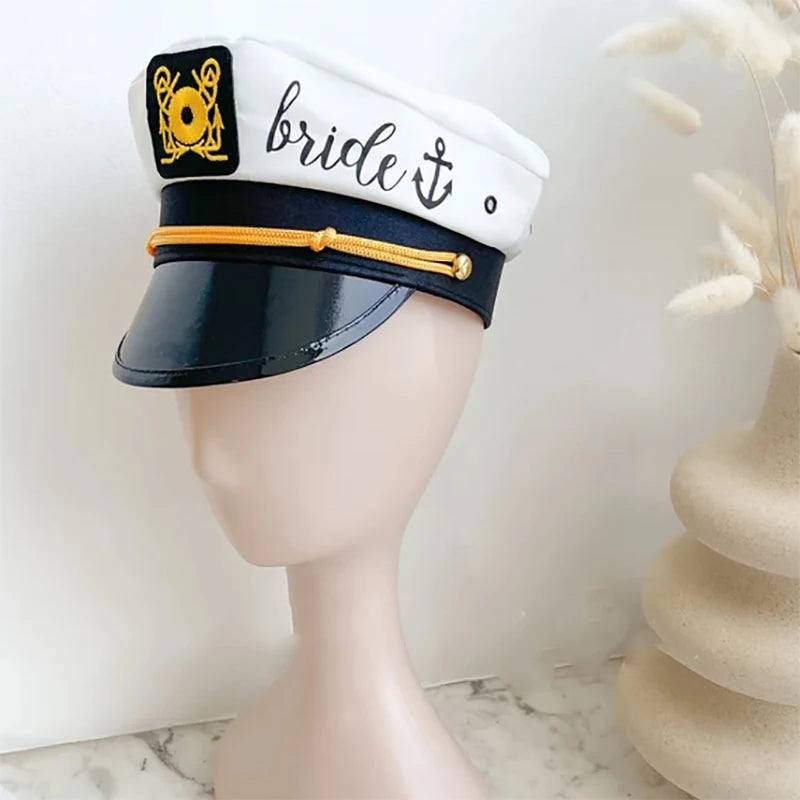 chapeau marin chapeau mariage sash nuptial ancre dorée écriture cursive blanc or festif