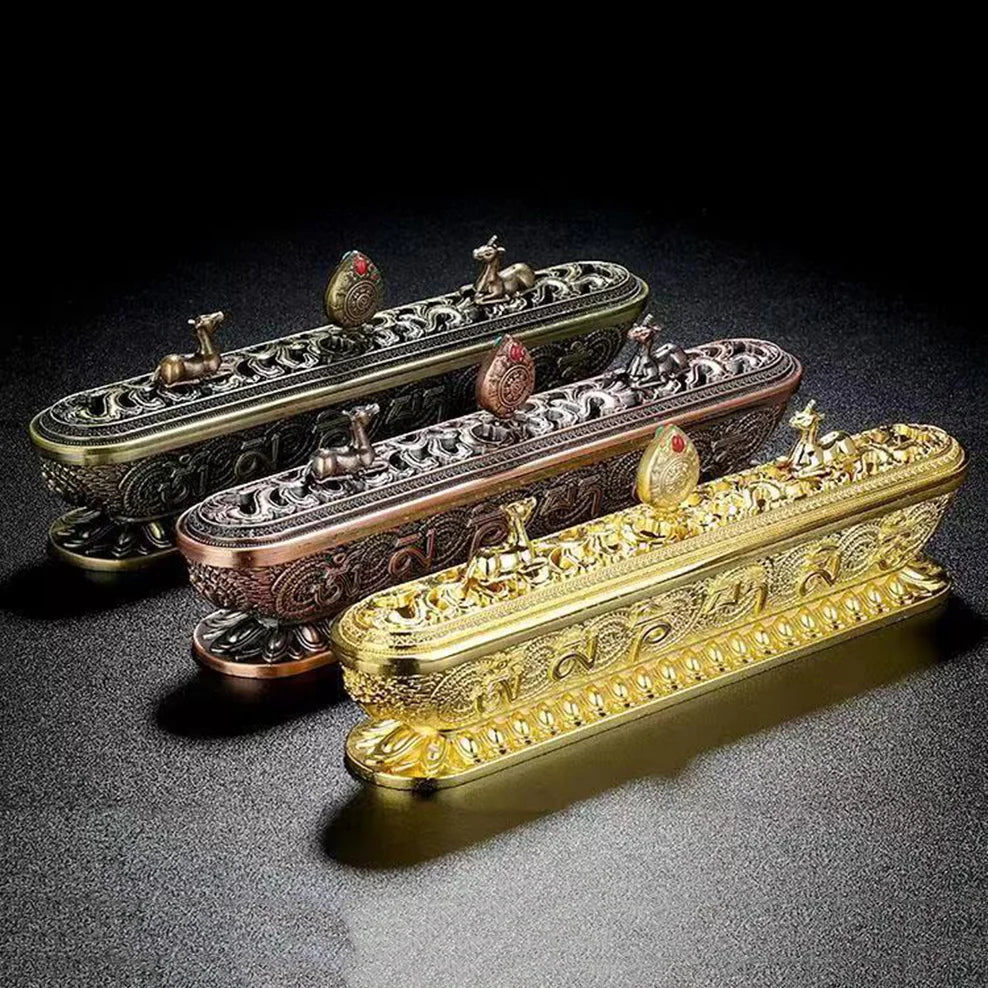 boîte encens métal bronze ornements floraux salon décoration artisanale intérieure doré motifs animaux traditionnels