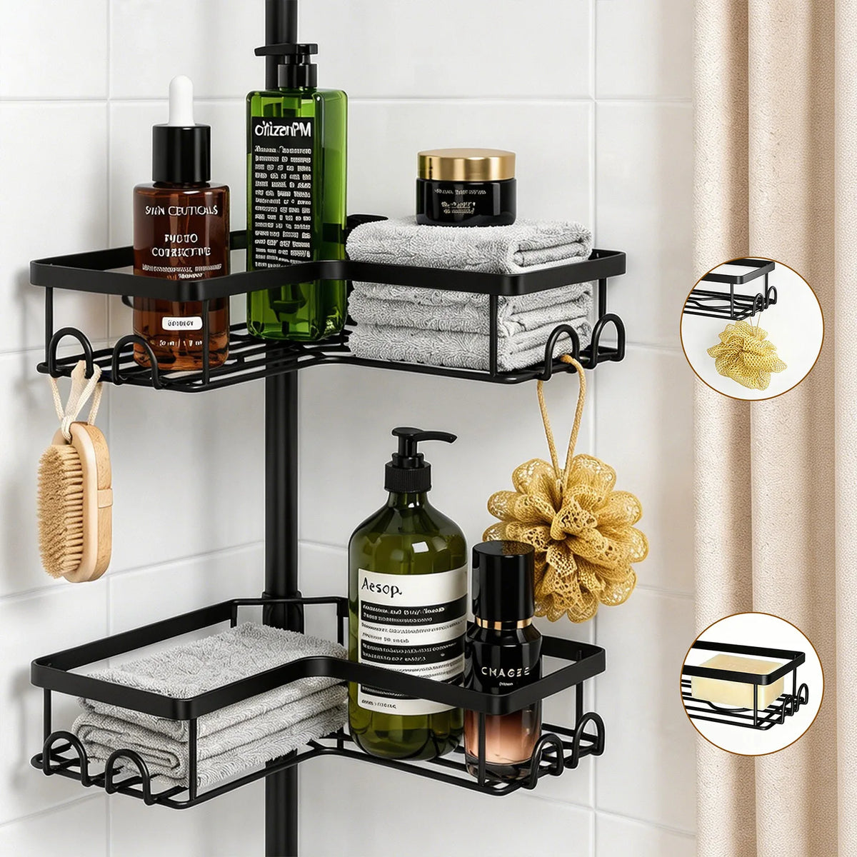 étagère salle bain réglable métal noir moderne quatre niveaux rangement