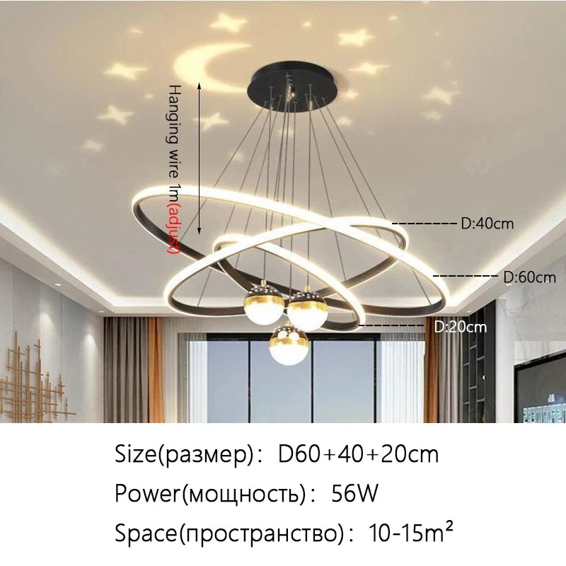 suspension lumineuse moderne or blanc anneaux superposés intérieur chambre salon