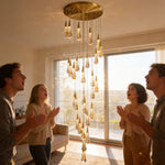 suspension lumineuse moderne cristal doré transparent gouttes verre led