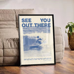 affiche surf vintage surfeur vague bleu blanc cadre mural décoration chambre salon