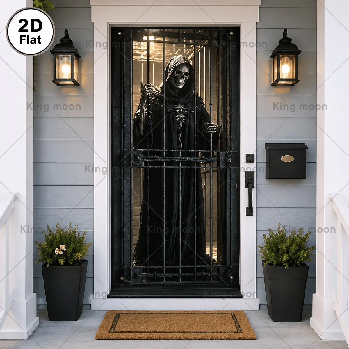décoration murale halloween gothique squelette grille métallique noir blanche opaques effrayanteintérieur