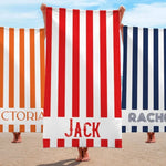 serviette plage rayée personnalisable nom absorbante polyester machine moderne minimaliste rouge blanc vert bleu.orange