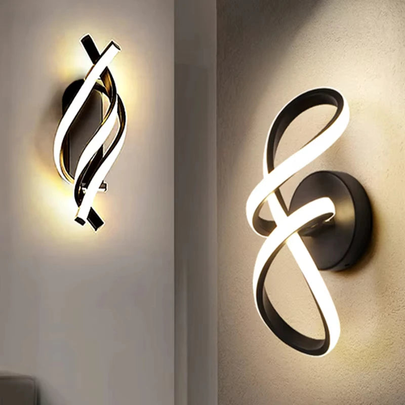 applique murale moderne aluminium noir spirale led cuisine chambre salon entree