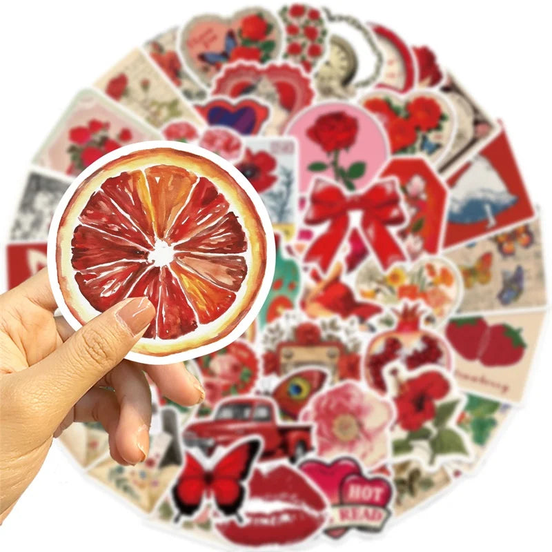sticker vintage fleurs papillons coeurs blanc rouge enfants décoration scrapbooking fournitures scolaires
